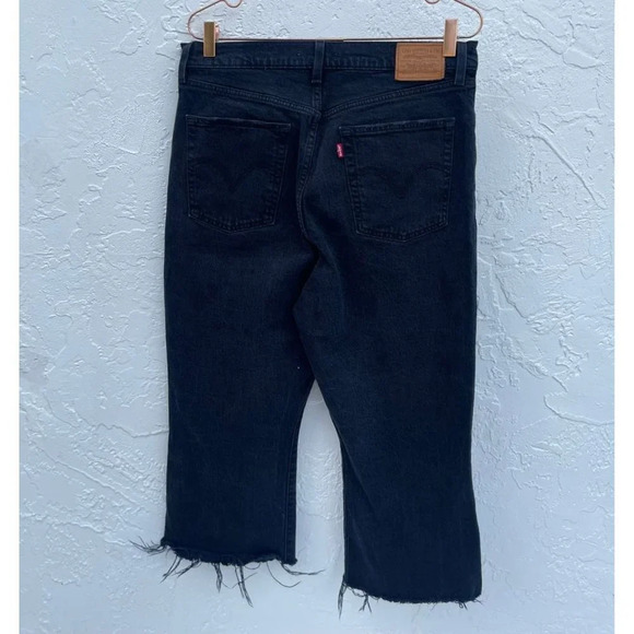 Levis Womens Ribcage Womens Cut Off Bottom Crop Flare Jeans Black Sz 31 - Picture 2 of 16
